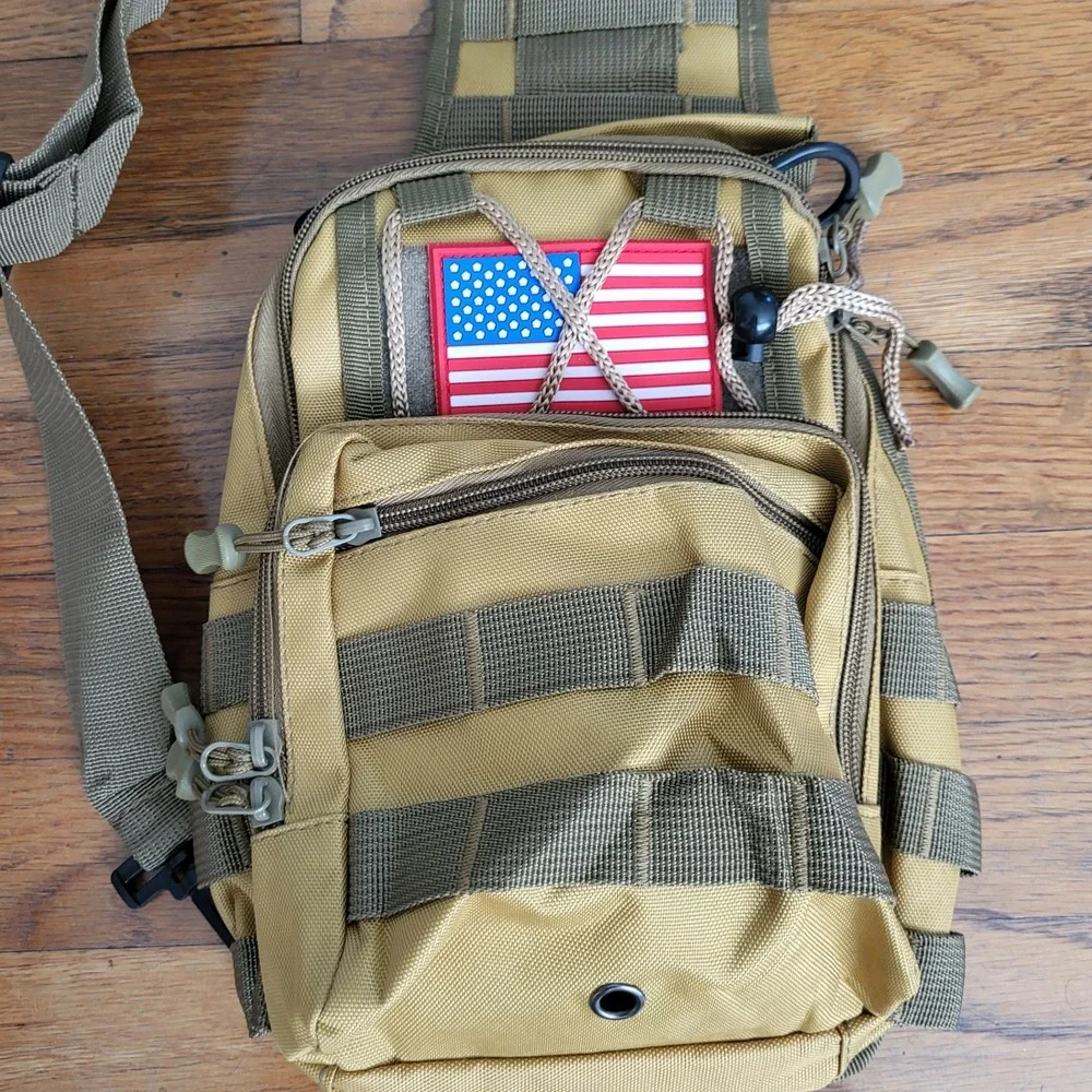 Small Tan Slingback Backpack Tactical Military‎ Style Hunting Camping Hiking